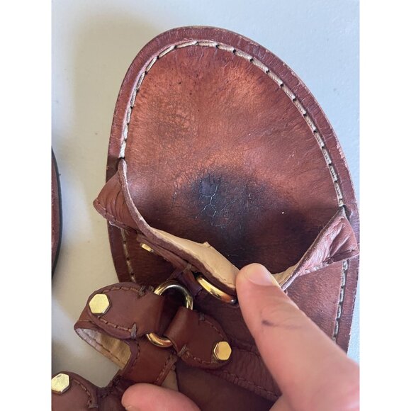 Cole Haan 9.5B Gladiator Sandals Ankle Strap Brown Gold Leather - Picture 4 of 10